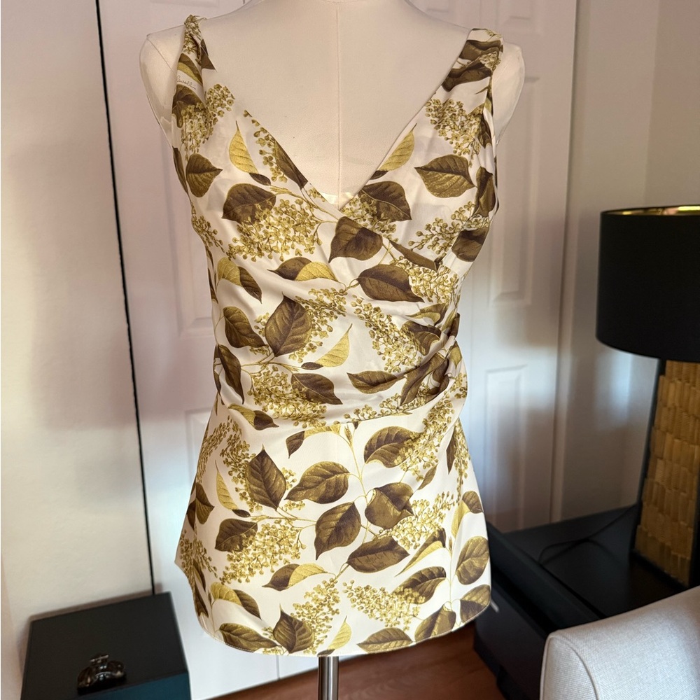 Just Cavalli Floral Top in olive green  and Cream.. Sleeveless. NWT